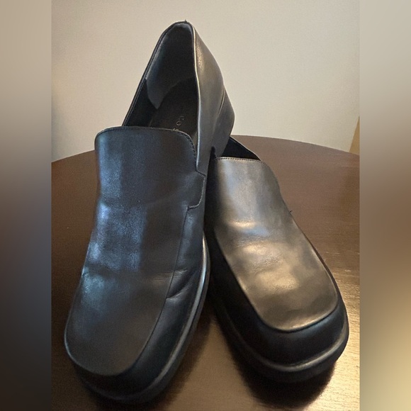 Franco Sarto Womens 8.5 M Bocca FlexLoafer Slip On Black Leather Block Heel - Picture 1 of 7